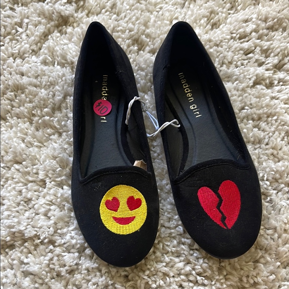 Madden Girl Black Flats with Emoji Accents